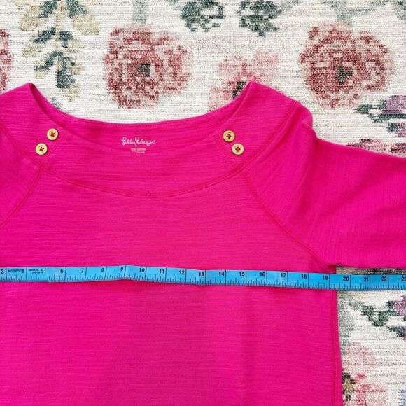 Lilly Pulitzer Pink Dress Womens Medium Tunic Boat Neck Gold Button Southern NWT - Picture 5 of 8